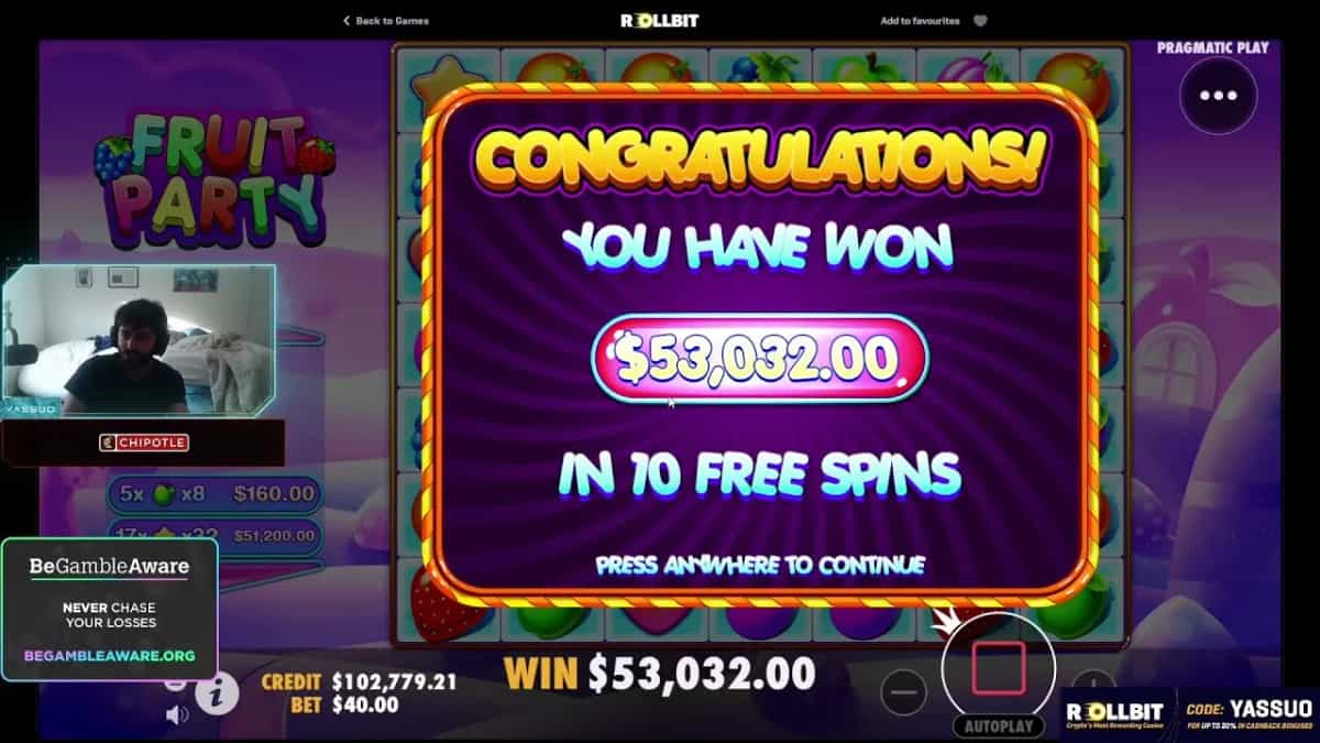Fruit Party: 53.032 $ MEGA-Gewinn auf Pragmatic Play Slot!