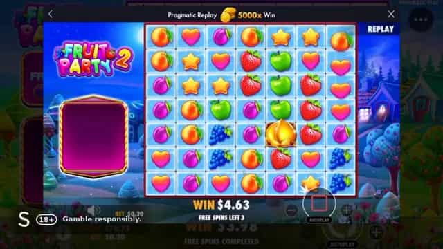 Fruit Party 2 5000x free spins, big cluster win