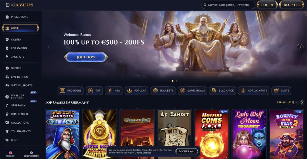 Cazeus Casino premium Swedish casino homepage