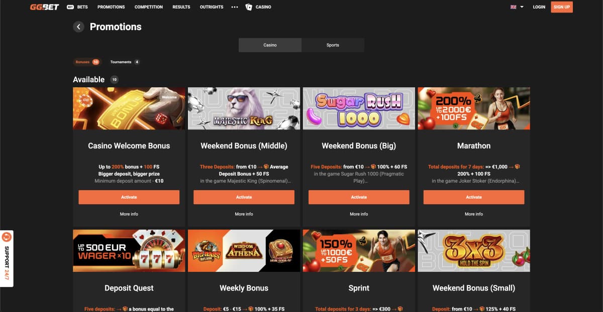 GGBet Casino esports and casino gaming homepage