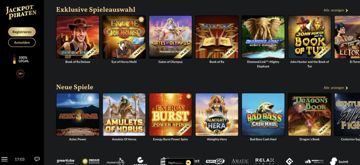 JackpotPiraten licensed German online slots by Merkur