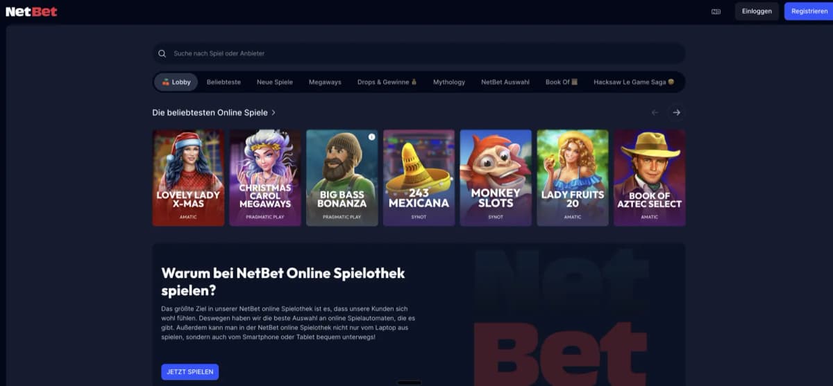 NetBet licensed German online slots lobby